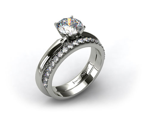 18K White Gold 3mm Comfort Fit Solitaire Engagement Ring & 0.57ct Common Prong Wedding Ring